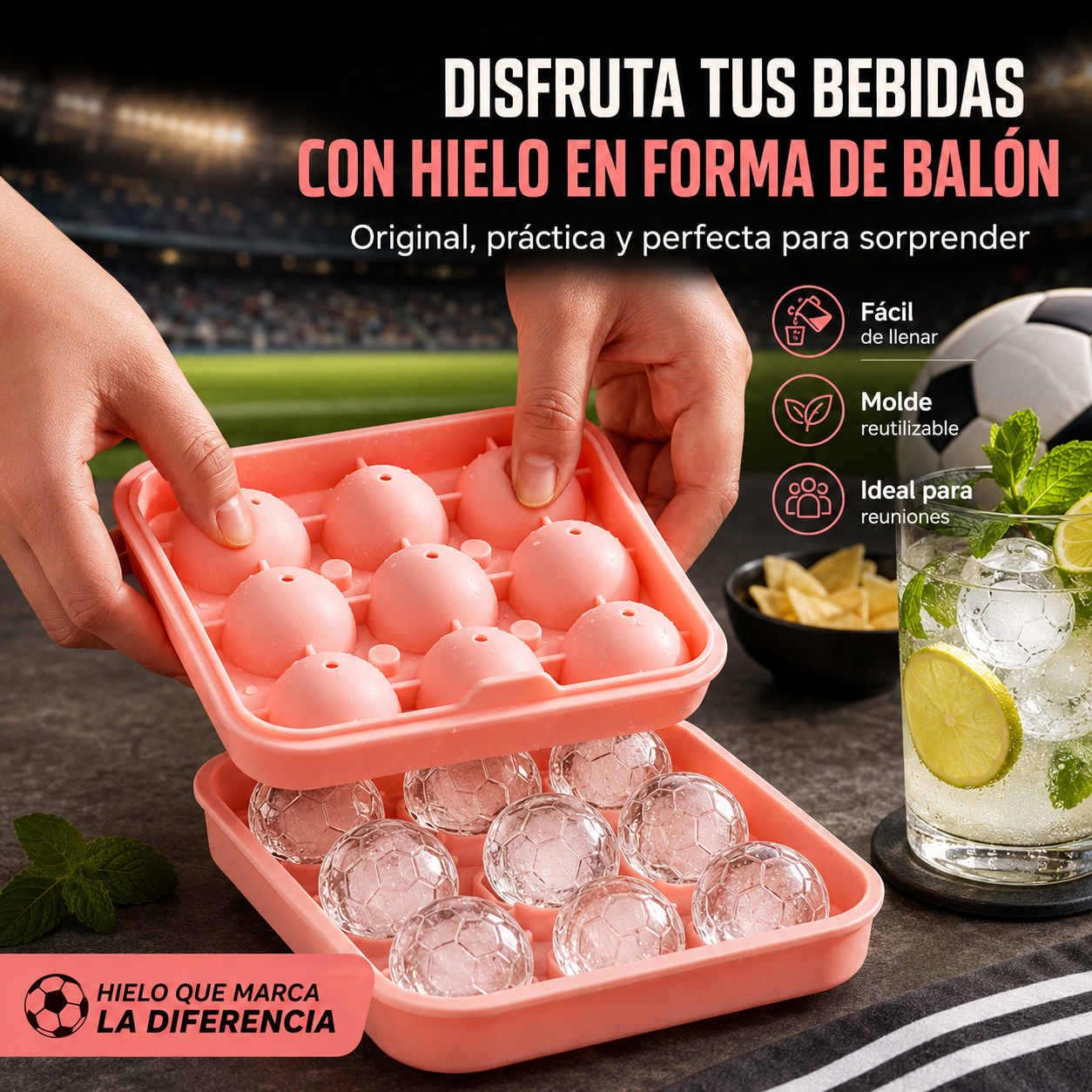 Cubitera Balón de Silicona | Molde de Hielo Redondo para Bebidas