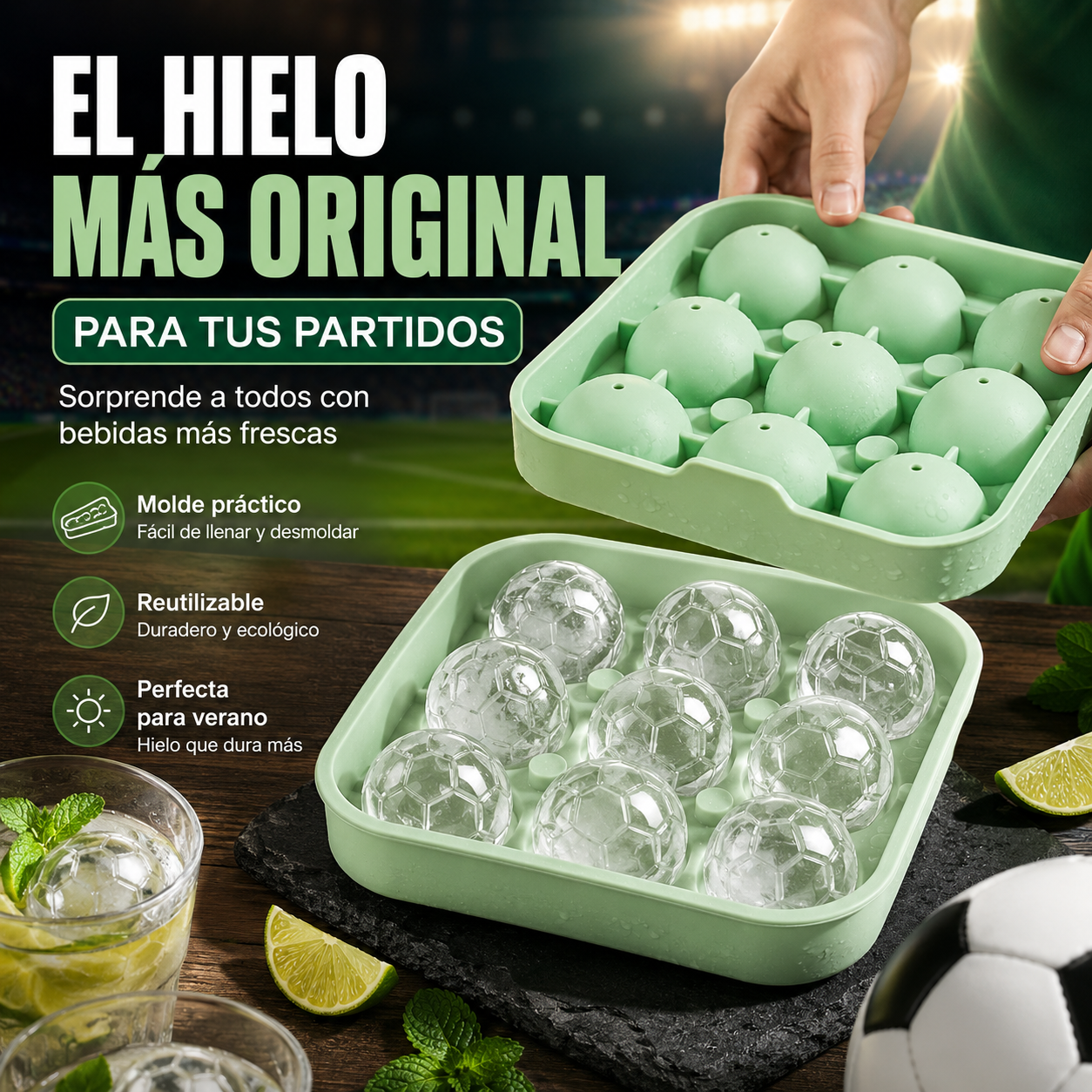 Cubitera Balón de Silicona | Molde de Hielo Redondo para Bebidas